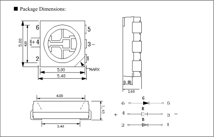 深圳5050 rgb3W貼片 led燈珠發(fā)光二極管封裝尺寸圖紙