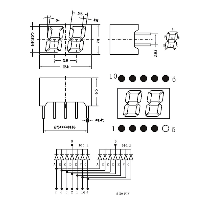 深圳兩位led數(shù)碼管共陰極封裝尺寸圖紙