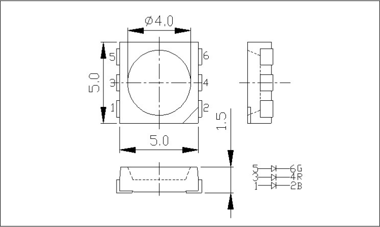 5050rgb0.6W貼片led燈珠發(fā)光二極管封裝尺寸圖紙