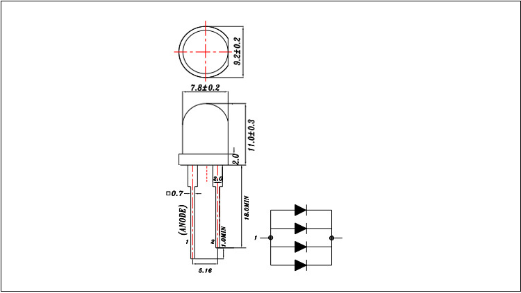 山東f8led燈珠0.5W白光發(fā)光二極管封裝尺寸圖紙